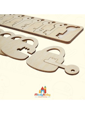 Mindy Kidsy Ahşap Anahtar Kilit Eşleştirme Oyunu Doğal Yapboz | Montessori Eğitici Zeka Oyuncağı