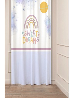 Greendecor Özel Tasarım Gökkuşağı Yıldız Bulut Desenli Dijital Baskılı (Tek Kanat) Çocuk Odası Bohem Fon Perde