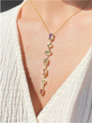 Renkli Taş Modeli Çelik Y Kolye–paslanmaz Çelik | Renkli Taşlı Kadın Aksesuarı, Modern ve Göz Alıcı