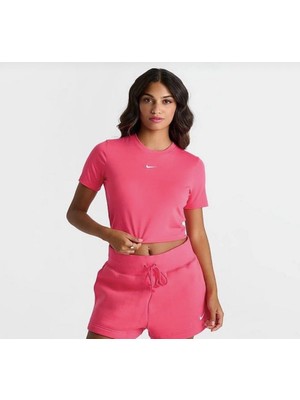 Nike Sportswear Essential Slim-Fit Cropped Short-Sleeve Pembe Kadın T-Shirt FB2873-629