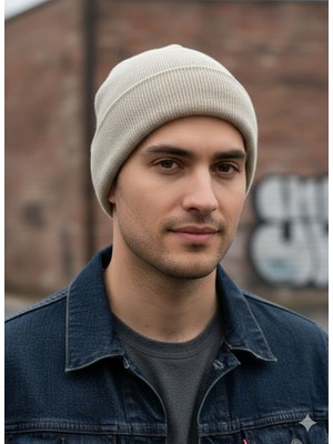 Lunaknit Bej Düz Bere Unisex | Yumuşak Dokulu Triko Bere | Günlük Kullanım Kışlık Bere