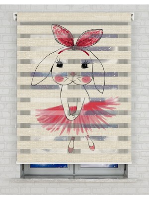 BRIGHTCOVER Balerin ve Tavşan Baskılı Zebra Perde - Gece Gündüz - Kız Çocuk Odası Perdesi, Bebek Odası Perdesi | Kokusuz Mürekkeple Basılmış  Zebra Perdeler ile Sende Tarzını Yansıt! | 1 Dakikada Pratik Montaj