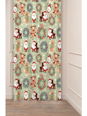 Greendecor Yılbaşı Çam Ağacı Noel Ağacı Kar Yeni Yıl Christmas Desenli Özel Tasarımlı Dijital Baskılı Fon Perde