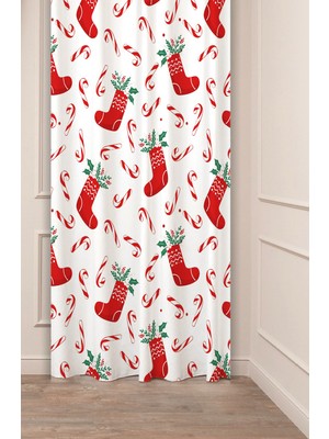Greendecor Yılbaşı Çam Ağacı Noel Ağacı Kar Yeni Yıl Christmas Desenli Özel Tasarımlı Dijital Baskılı Fon Perde