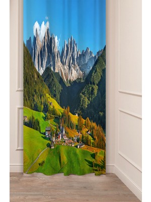 Greendecor Yayla Orman Doğa Tabiat Dağ Çam Ağacı Manzara Huzur Desenli Dijital Baskılı (Tek Kanat)Şık Fon Perde