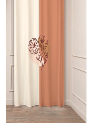 Greendecor Çiçek Bohem Minimalist Bej Krem Desenli Özel Tasarım Dijital Baskılı (Tek Kanat) Modern Fon Perde