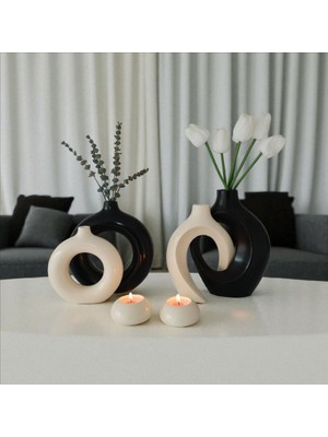 The Motellas Platinum 6 Parça Modern Dekoratif Vazo & Mumluk Seti | Büyük Boy Salon & Ofis Dekoru