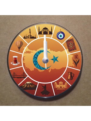 Bsb Türkiye Temalı Magnet Saat Buzdolabı Süsü Duvar Saati 10,5cm MS1074