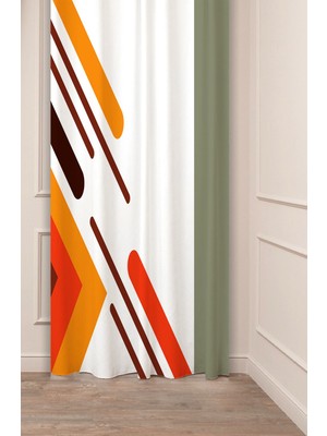 Greendecor Geometrik Çizgi Şekiller Özel Tasarım Desenli Dijital Baskılı (Tek Kanat) Modern Şık Fon Perde