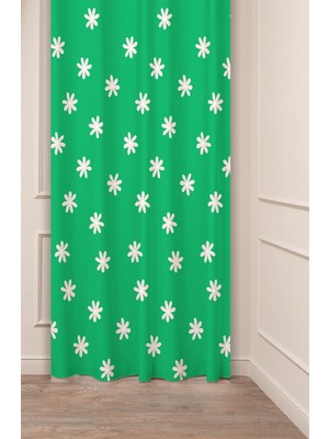 Greendecor Çiçekler Yaprak Çizgili Bohem Desenli Özel Tasarım Dijital Baskılı (Tek Kanat) Modern Şık Fon Perde