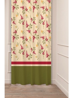 Greendecor Özel Tasarım Çiçek Yaprak Antik Çizgi Etnik Desenli Dijital Baskılı (Tek Kanat) Modern Şık Fon Perde