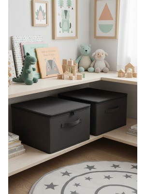 Luxway Home Antrasit 2'li Set Çok Amaçlı Baza ve Dolap Içi Düzenleyici Kutu Hurç 35X42X23 cm