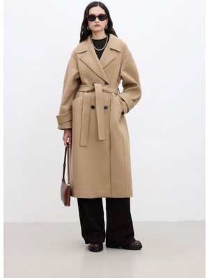 Ohepmoda Kemerli Oversize Premium Kadın Kaşe Kaban