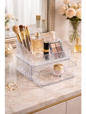 Decorev Şeffaf Çekmeceli Akrilik Makyaj ve Takı Organizeri – 2 Katlı Çok Amaçlı Düzenleyici