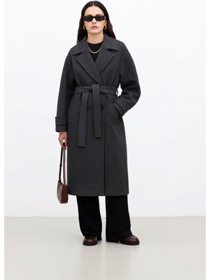 Ohepmoda Kemerli Oversize Premium Kadın Kaşe Kaban