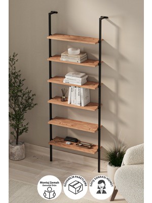 Bofigo 6 Raflı Duvara Monte Kitaplık Dekoratif Kitaplık Rüzgar Çam