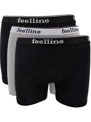 ModaSize 3 Adet Feelline Siyah ve Gri Pamuklu Doğal Likralı Erkek Boxer