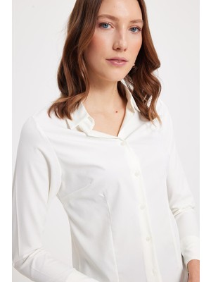 Tudors Kadın Slim Fit Dar Kesim Klasik Yaka Uzun Kollu Ekru Gömlek