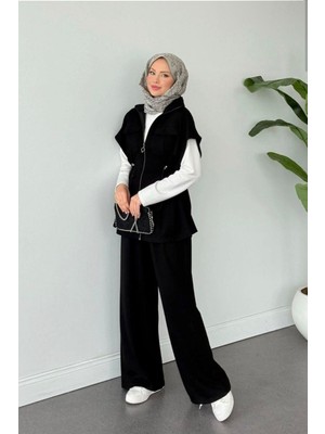Moda Paketi Kadın Modal Yelekli Takım – Kısa Kollu Yelek & Bol Paça Pantolon