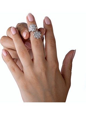 925 Ayar Gümüş Çift Çiçekli Spiral Yüzük