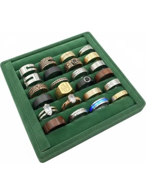 Megass Dekor Süet Kumaş Yeşil Renk 15 cm / 15 cm Yüzük Sergileme Standı