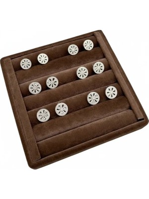 Megass Dekor Süet Kumaş Kahve Renk 15 cm / 15 cm Yüzük Sergileme Standı