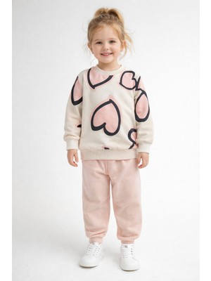 MB Kids Kalp Baskılı Kız Çocuk Eşofman Takım