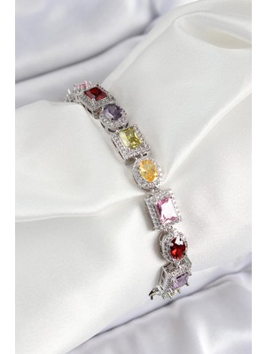 Inure Jewelry Pirinç Karışık Zirkon Taşlı Baget Model Gümüş Renk Vıp Seri Kadın Bileklik