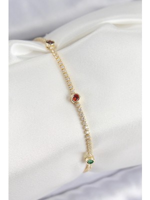 Inure Jewelry Pirinç Zirkon Taşlı Asorti Model Gold Renk Kadın Bilekilk