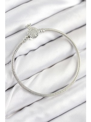 Inure Jewelry Pirinç Charm Zirkon Taşlı Taç Model Gümüş Renk Kadın Bileklik