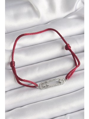 Inure Jewelry Kırmızı Ipli Asansörlü Zirkon Taşlı Gümüş Messika Model Kadın Bileklik