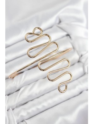 Inure Jewelry Pirinç Kıvrımlı Model Gold Renk Kadın Pazu Bileklik