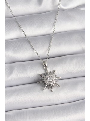Inure Jewelry 316L Çelik Gümüş Renk Zincir Zirkon Taşlı Güneş Model Kadın Yüzük
