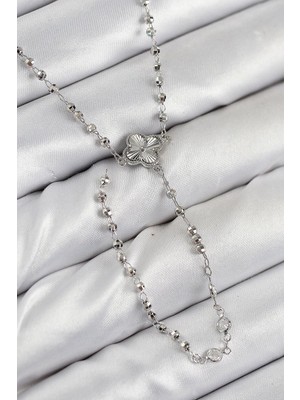 Inure Jewelry Pirinç Zirkon Taşlı Yonca Model Gümüş Renk Kadın Y Kolye