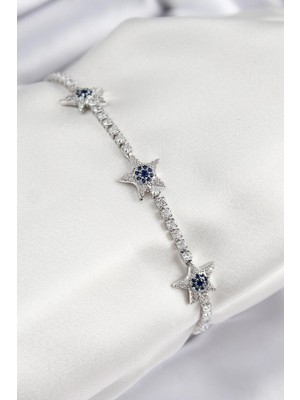 Inure Jewelry Pirinç Zirkon Taşlı Yıldız Model Gümüş Renk Kadın Bileklik
