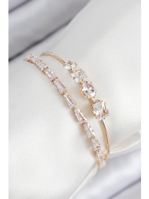 Inure Jewelry Pirinç Zirkon Taşlı Su Yolu Model Gold Renk Kadın Bileklik