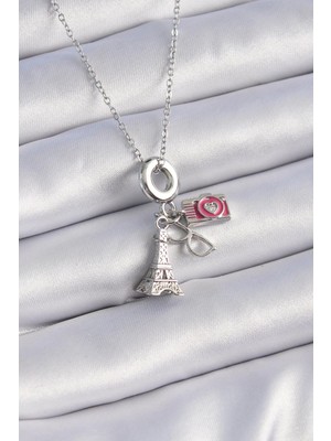 Inure Jewelry 316L Çelik Gümüş Renk Eyfel Kule Fotoğraf Makinesi Model Charm Kadın Kolye