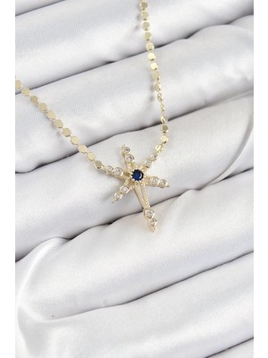 Inure Jewelry Pirinç Zirkon Taşlı Kutup Yıldızı Model Ezme Zincir Gold Renk Kadın Kolye