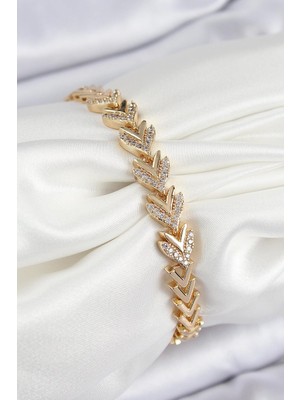 Inure Jewelry Pirinç Zirkon Taşlı Sıralı Ok Model Gold Renk Kadın Bileklik