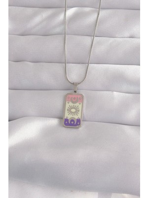 Inure Jewelry 316L Çelik Gümüş Renk Karışık Mineli Ay Figür Tarot Kolye