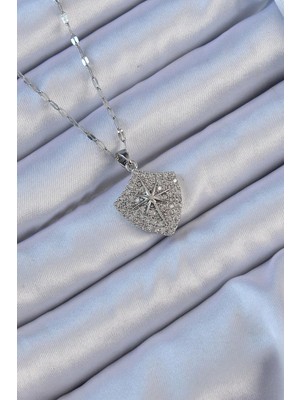 Inure Jewelry 316L Çelik Zincir Gümüş Renk Zirkon Taşlı Kutup Yıldızı Kolye