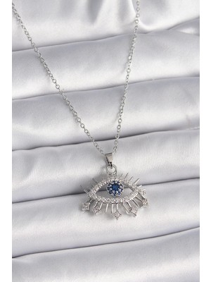 Inure Jewelry 316L Çelik Gümüş Renk Zincir Zirkon Taşlı Göz Model Kadın Kolye
