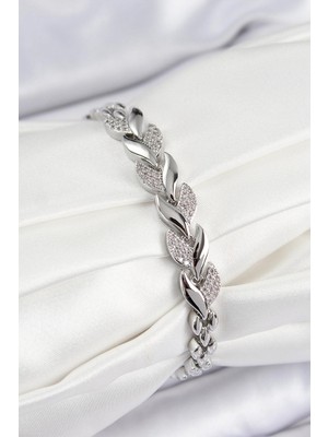 Inure Jewelry Pirinç Zirkon Taşlı Balık Kuyruğu Model Gümüş Renk Kadın Bileklik