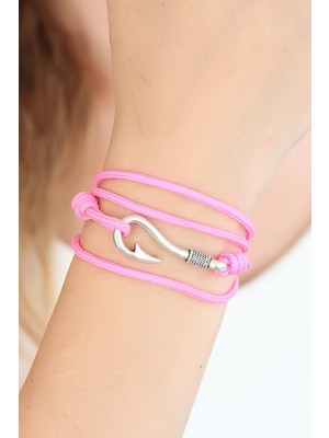 Inure Jewelry Pembe Renk Gümüş Metal Kancalı Bayan Çoklu Bileklik