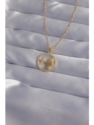 Inure Jewelry 316L Çelik Zincir Gold Renk Zirkon Taşlı Yıldız Figürlü Oval Kolye