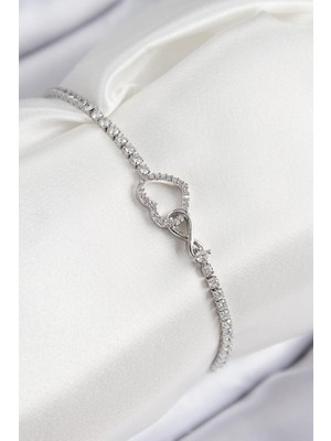 Inure Jewelry Pirinç Zirkon Taşlı Sonsuzluk Kalp Model Gümüş Renk Kadın Bileklik