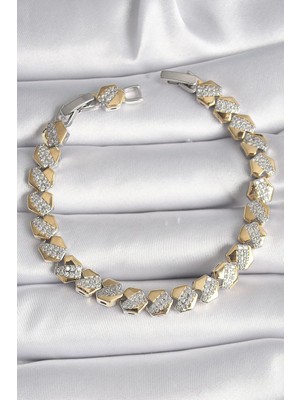 Inure Jewelry Pirinç Mix Renk Kalp Model Zirkon Taşlı Vıp Seri Kadın Bileklik