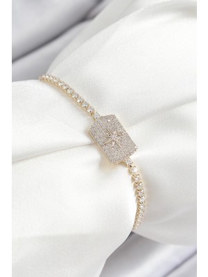 Inure Jewelry Pirinç Zirkon Taşlı Kutup Yıldızı Model Gold Renk Asansörlü Kadın Bileklik