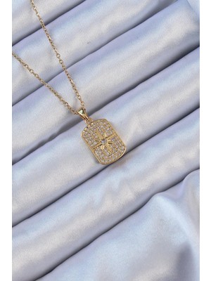 Inure Jewelry 316L Çelik Zincir Altın Renk Zirkon Taşlı Kutup Yıldızlı Vintage Kolye