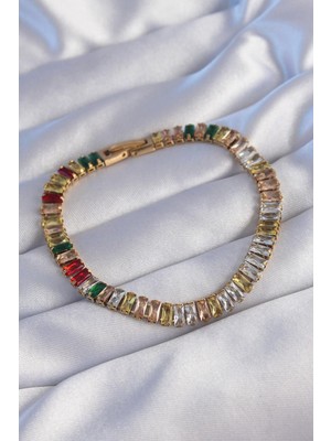 Inure Jewelry 316L Çelik Gold Renk Renkli Su Yolu Tasarımlı Bileklik